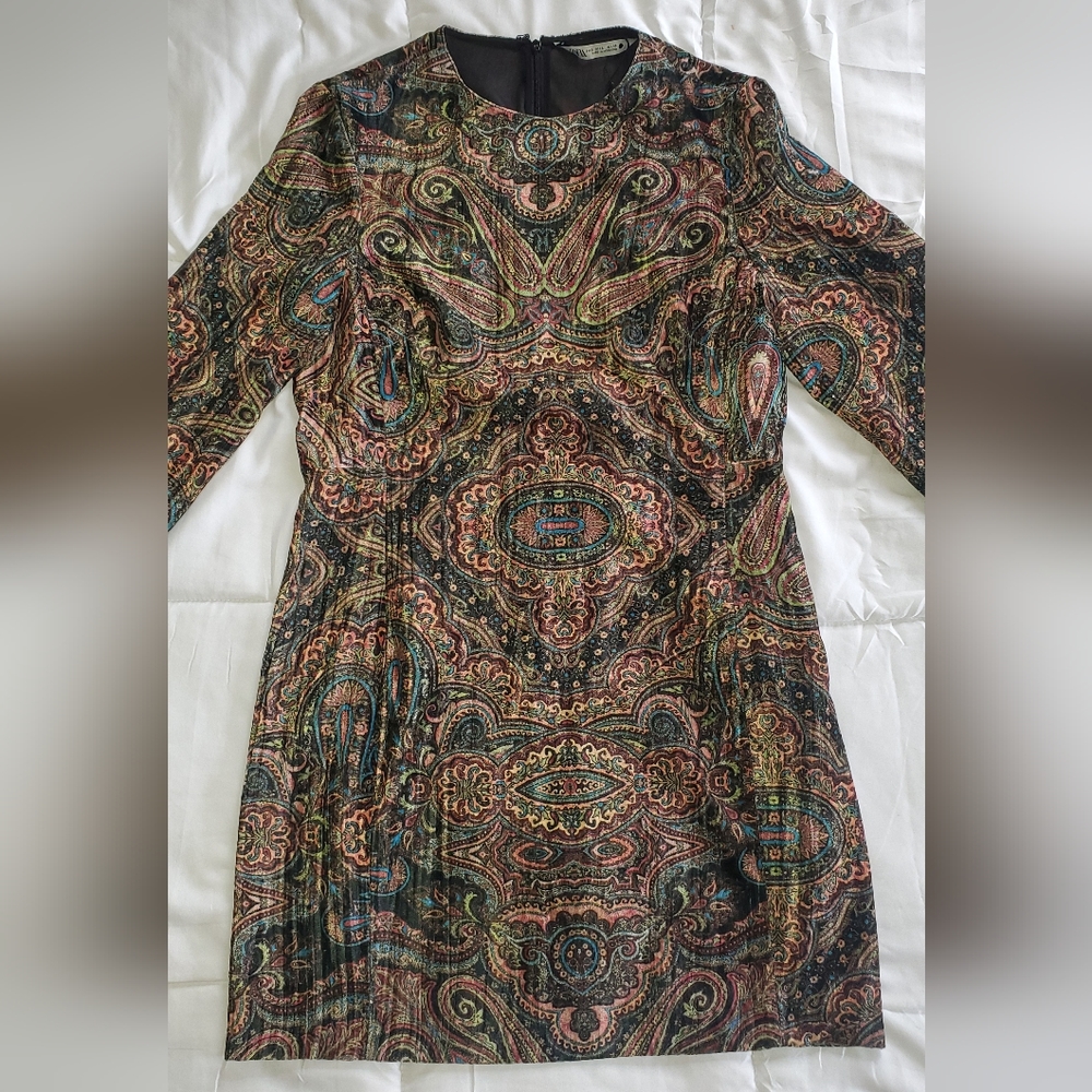 Zara Velvet Printed Mini Dress Women's L  Multicolored